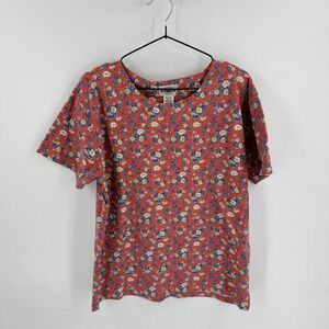 Vintage County Seat Floral‎ T-Shirt Size L Pink Blue Cottage 100% Cotton Granola